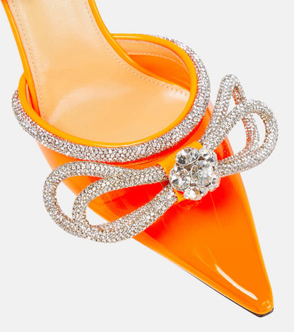 Transparent bow rhinestone high heel sandals pointed toe stiletto heels fashion European and American cross-border European and American style