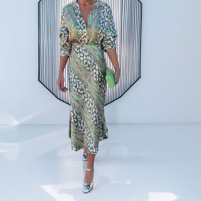 2026 spring new cross-border European and beautiful clothing fashionable commuting temperament elegant V-neck long sleeve printed time set