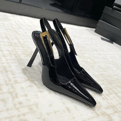 YX2026 autumn small gold bar back empty strap high heels women's stiletto patent leather toe sexy high heel sandals women