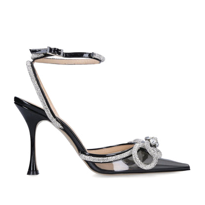 Transparent bow rhinestone high heel sandals pointed toe stiletto heels fashion European and American cross-border European and American style