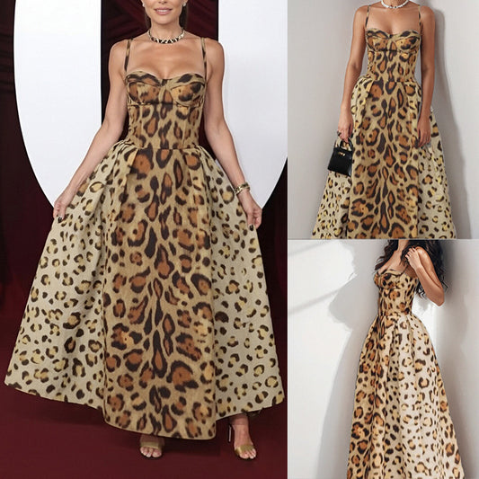 2026 European and American women's clothing cross-border sleeveless suspender leopard print fashion sexy hot girl waist European and American dress women