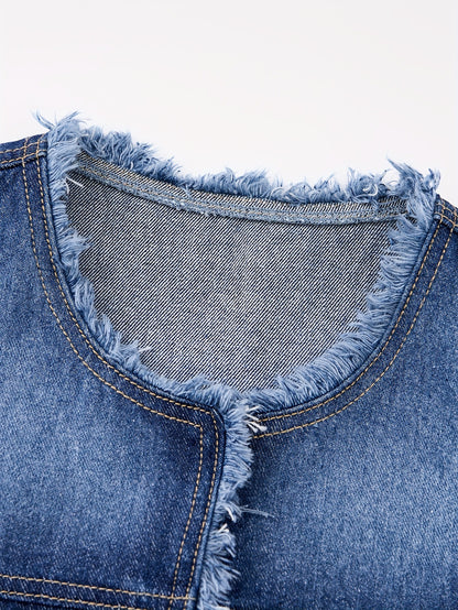 Denim Vest Women's New Elegant Fringed Raw Edge Short Sleeveless Vest Jacket Women's Top