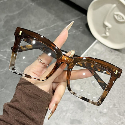 Large frame color-blocked flat glasses for women, premium cross-border new butterfly-shaped blue light blocking frames, bare-faced glasses frames