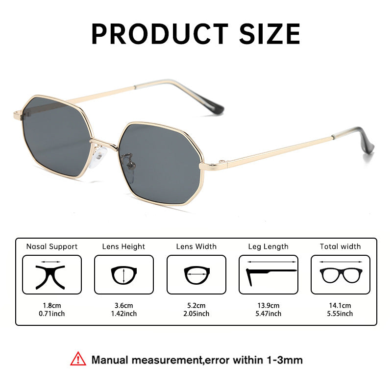 Polygonal metal small frame sunglasses for men and women high-end retro beach outing street sunglasses UV protection