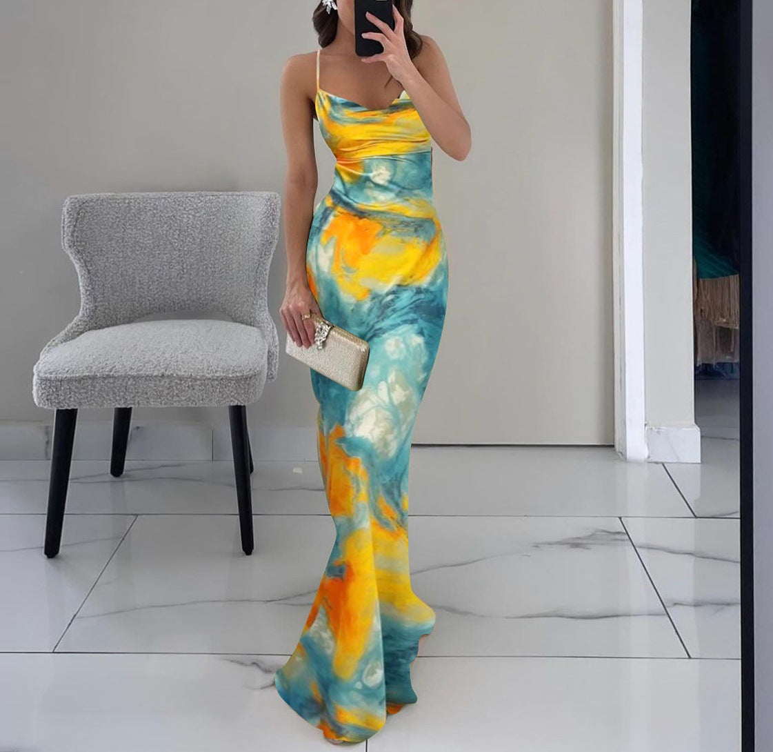 Vestuário feminino europeu e americano, coleção 2025, lançamento imperdível para o verão, vestido sexy e justo com estampado moderno, estilo fashion, para comércio externo e grossista.