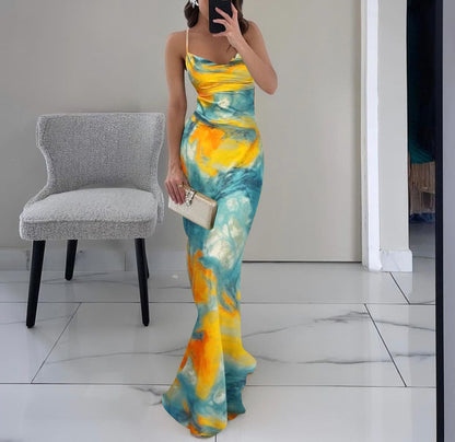 Vestuário feminino europeu e americano, coleção 2025, lançamento imperdível para o verão, vestido sexy e justo com estampado moderno, estilo fashion, para comércio externo e grossista.