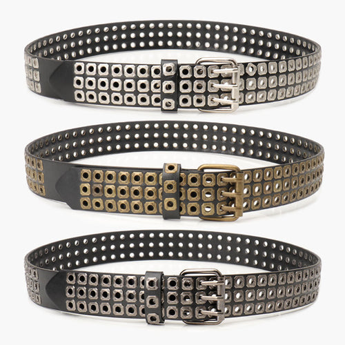 European and American belts, men's and women's unisex trends, special dark style, hollow rivet belts, female punk style, versatile jeans belts