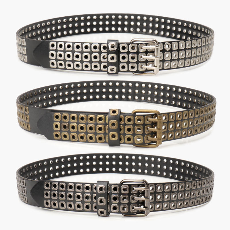 European and American belts, men's and women's unisex trends, special dark style, hollow rivet belts, female punk style, versatile jeans belts