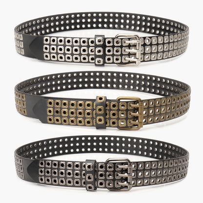European and American belts, men's and women's unisex trends, special dark style, hollow rivet belts, female punk style, versatile jeans belts