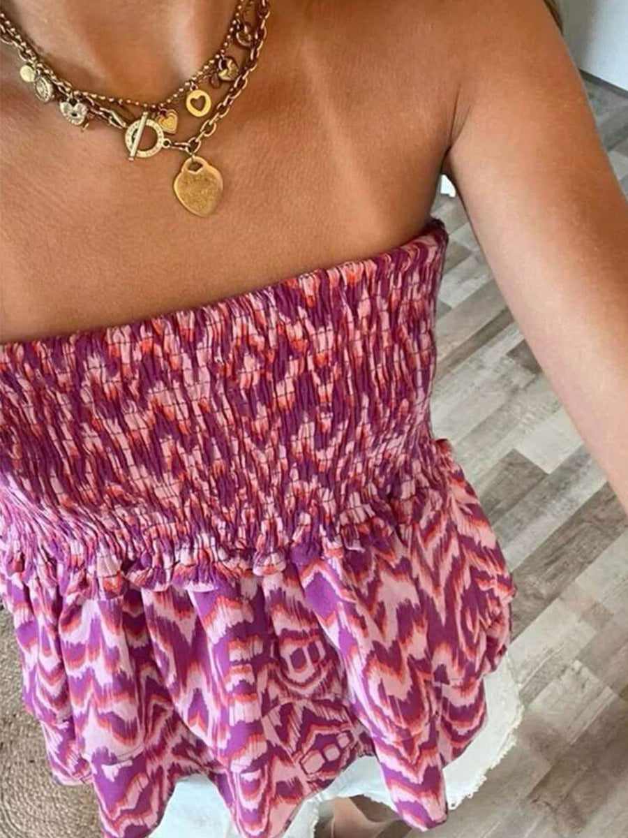 Conjunto Mulher Verão 2025 Estampa Pavão Top Tomara-que-caia + Saia