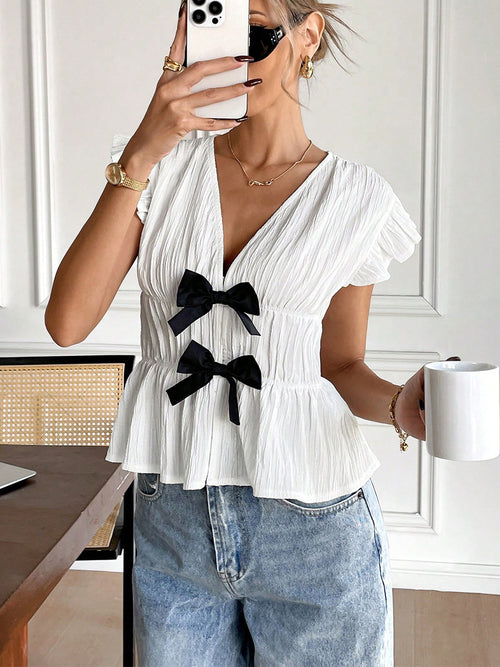 Cardigan Feminino Verão 2025 com Laço, Blusa Manga Curta Casual