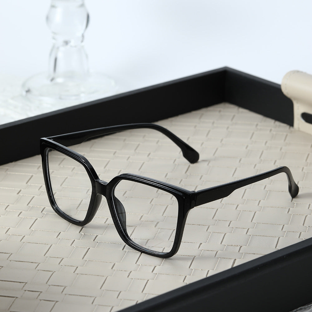 Large frame retro flat mirror, female face, small glasses, full frame, irregular lens, transparent frame, male tide anti-blue light
