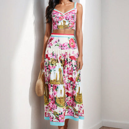 Cross-border spring 2025 new European and American clothing sexy patchwork bandeau camisole skirt fashion set two-piece set