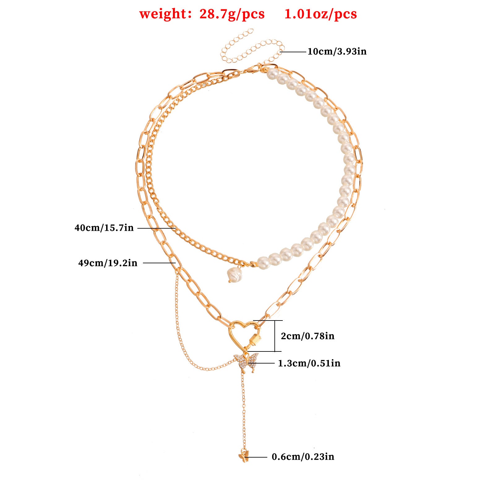 Pastoral Retro Geometric Love Butterfly Combo Necklace European and American French elegant imitation pearl beaded chain necklace
