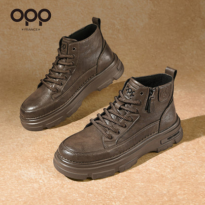 OPP Martin Boots Winter 2026 New Genuine Leather Black Motorcycle British Feng Short Sports Side Zipper Cargo Boots