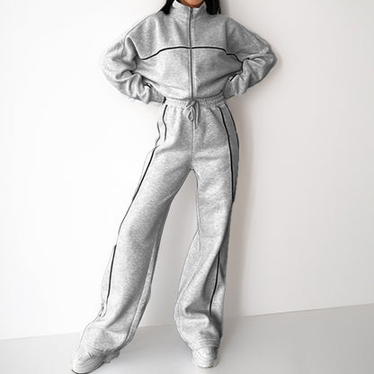 2026 New European and American Amazon Casual Long Sleeve Cardigan Sports Sweatshirt Lace-up Striped Pants Fashion Suit Women