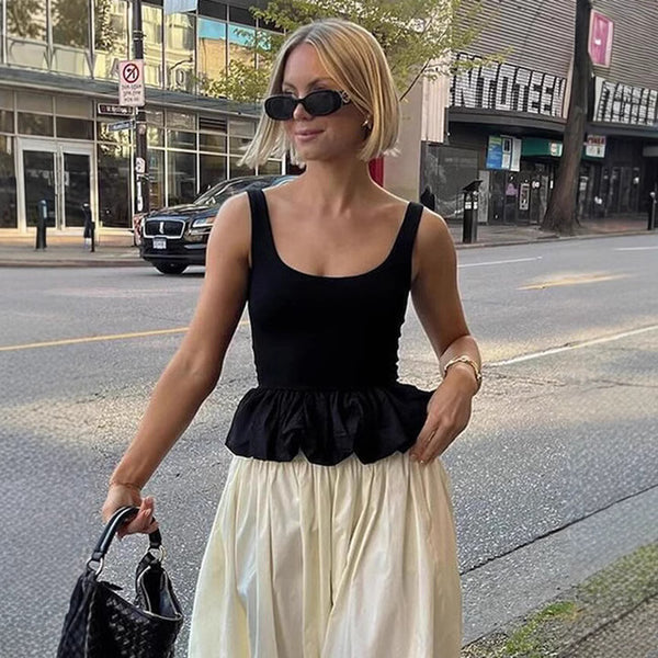 2025 spring/summer new European and beautiful clothing solid color sleeveless slim back open back bubble edge sexy little vest top for women