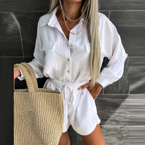 2025 summer new cross-border European and American fashion casual sports simple style solid color top shorts two-piece set 661