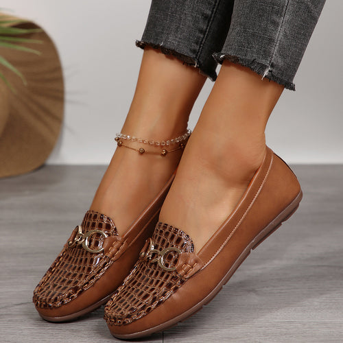 Cross-border women's shoes wholesale, export brown crocodile pattern women's loafers, women's flat casual shoes, everyday women's shoes