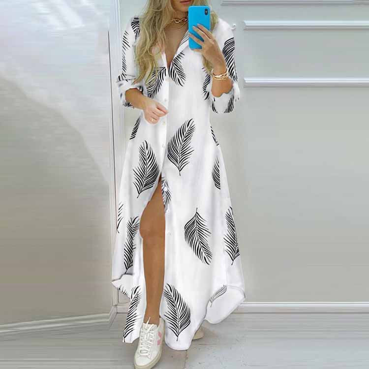 2025 Amazon independent station European and beautiful clothing temperament elegant fashion print high-waisted single-breasted dress for women
