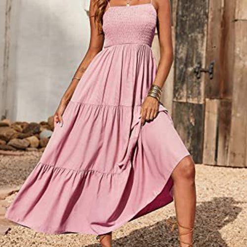 Cross-border summer European and American new Amazon women's solid color bandeau waist ruffle slip dress women's 661