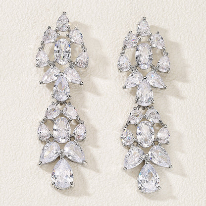 Foreign trade new waterdrop zircon stud earrings long tassel earrings, three-color full diamond earrings, niche design for women