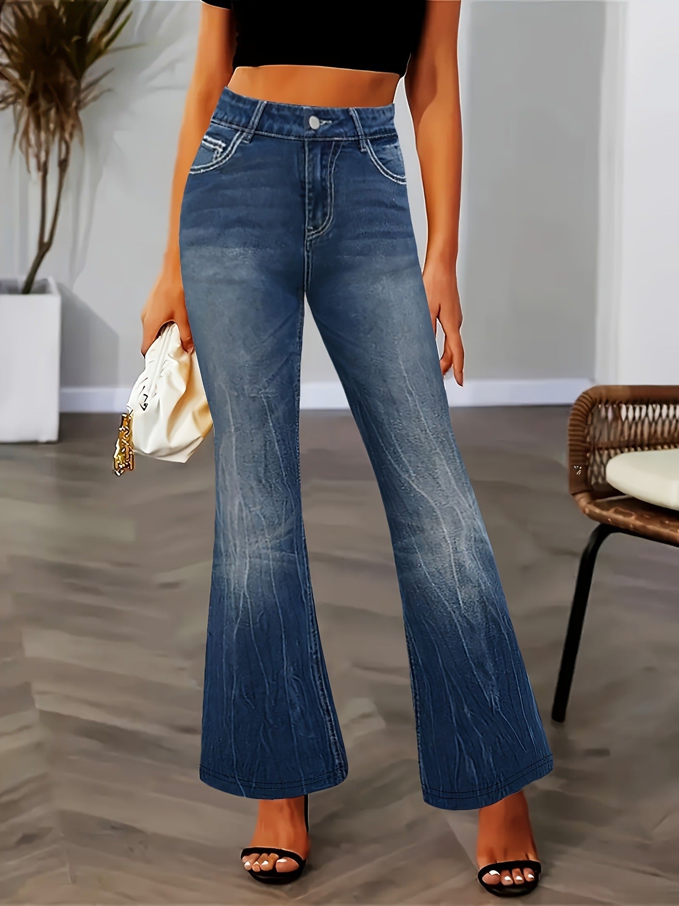 European and American cross-border foreign trade women's clothing explosive dark washed pocket embroidery hot diamond slim cut jeans JEANS