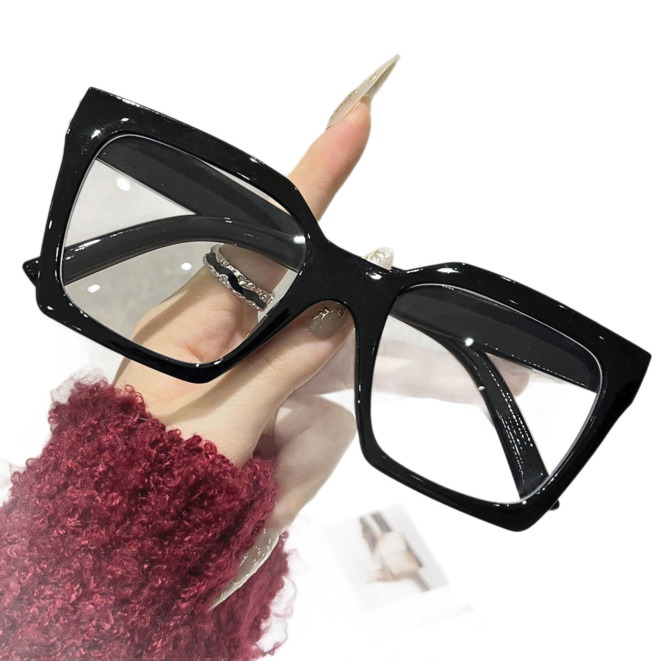 Color-blocking square large frame flat glasses for women, cross-border influencer-style blue light blocking glasses, simple and versatile bare-faced frames