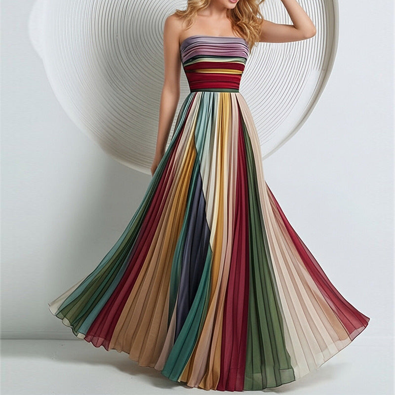 Cross-border 2026 independent station Amazon new European and American sexy bandeau printed colorful long skirt dress dress