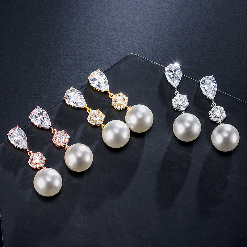 Best-selling foreign trade pearl stud earrings, zircon earrings, light luxury high-end accessories, niche designs, wedding bridesmaids
