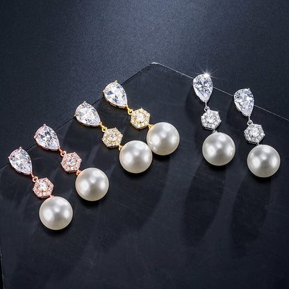 Best-selling foreign trade pearl stud earrings, zircon earrings, light luxury high-end accessories, niche designs, wedding bridesmaids