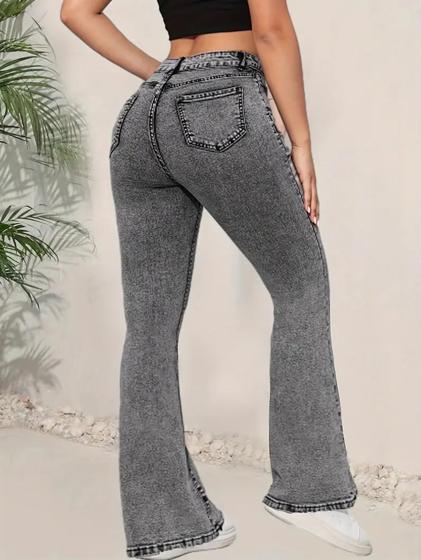 Cross-border foreign trade dark gray women's jeans slim slim multifunctional design high waisted denim flared pants JEANS