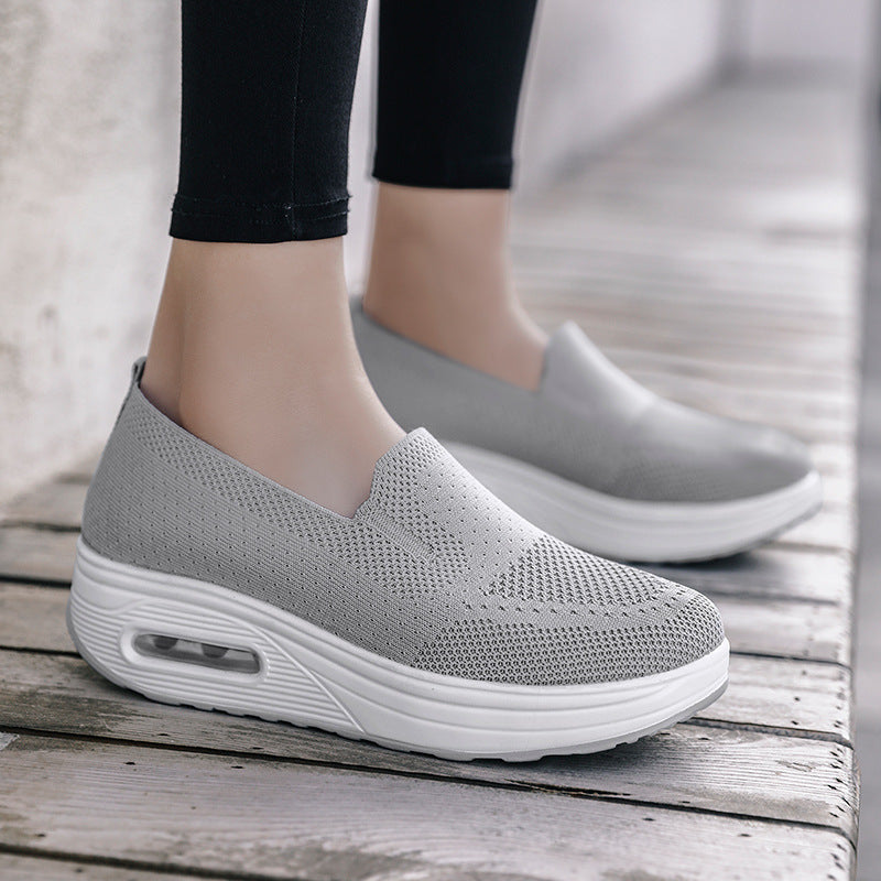 2025 spring air cushion rocking net shoes cross-border wholesale women's fly weave breathable casual shoes one foot to reduce age