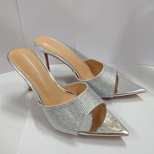 Summer women's beautiful stiletto heeled rhinestone high-heeled slippers with skirts pointed toe high-heeled heels are sexy and not tiring to the feet