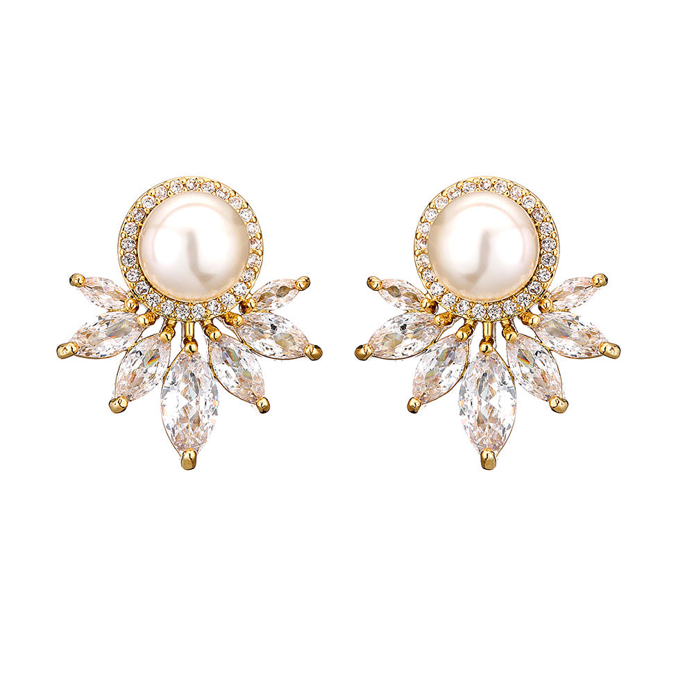 RAKOL European and American cross-border zircon earrings elegant pearl girl exquisite micro-inlaid marquise zirconia stud earrings wholesale