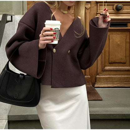 CozyLuxe - Cardigan de malha lisa de manga comprida