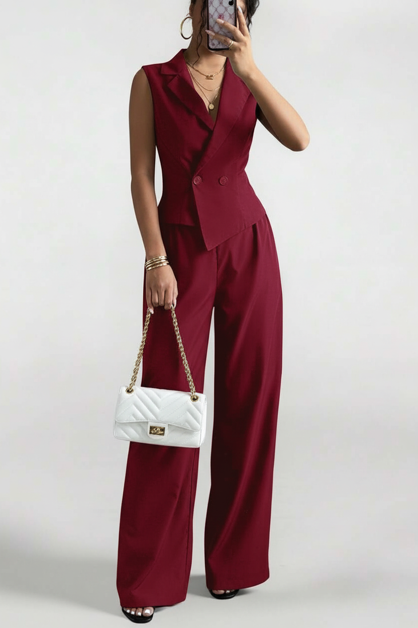 Conjunto burgundy - colete e calças wide-leg