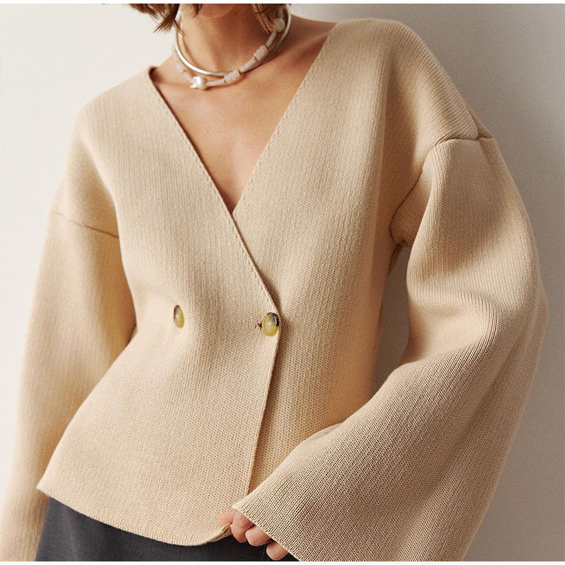 CozyLuxe - Cardigan de malha lisa de manga comprida