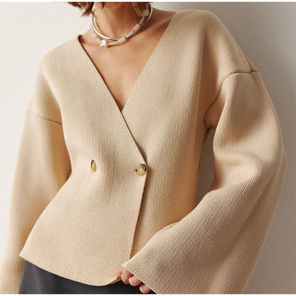 CozyLuxe - Cardigan de malha lisa de manga comprida