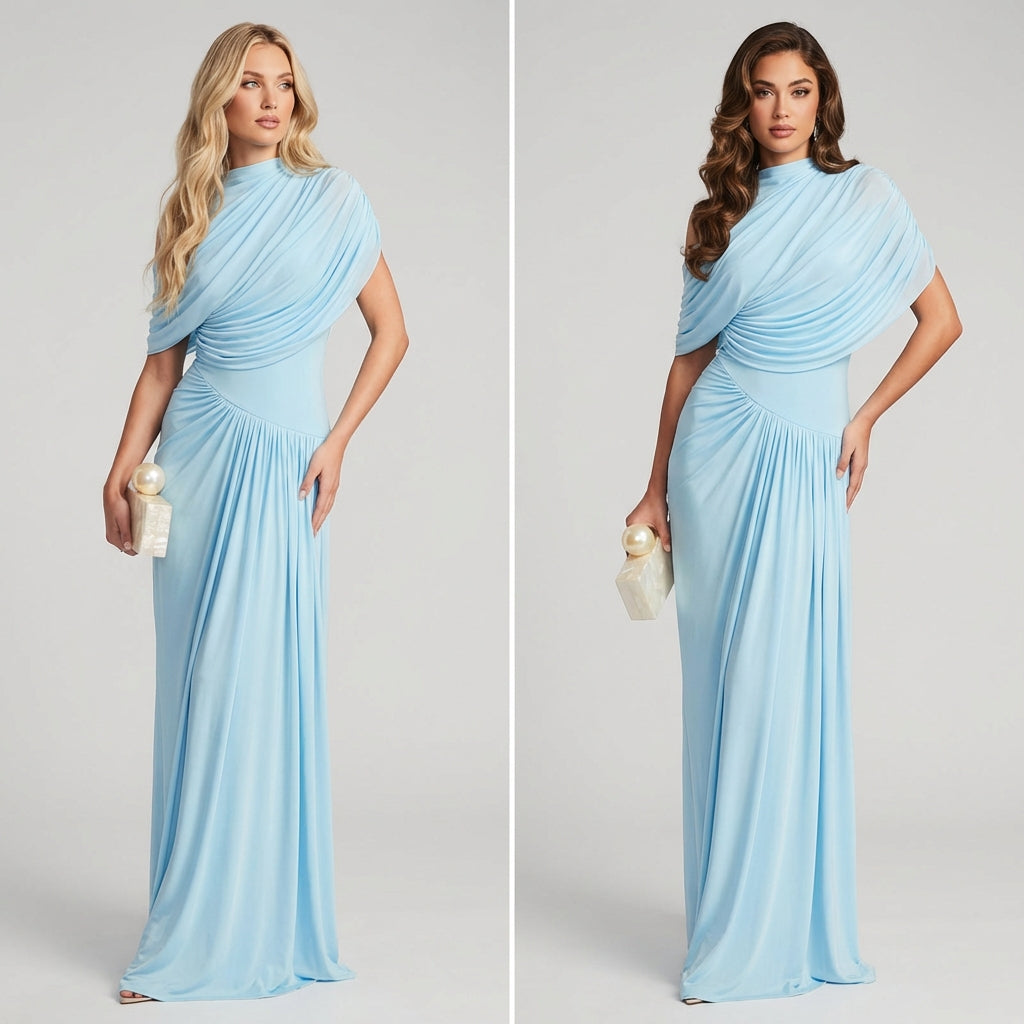 2025 AliExpress Amazon Fashion Waist Shawl Style Pleated Vertical Tailor Wrap Elegant Long Dress Woman