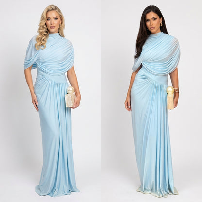 2025 AliExpress Amazon Fashion Waist Shawl Style Pleated Vertical Tailor Wrap Elegant Long Dress Woman