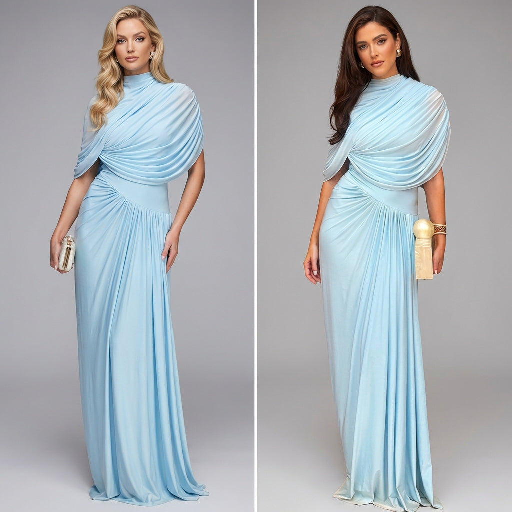 2025 AliExpress Amazon Fashion Waist Shawl Style Pleated Vertical Tailor Wrap Elegant Long Dress Woman