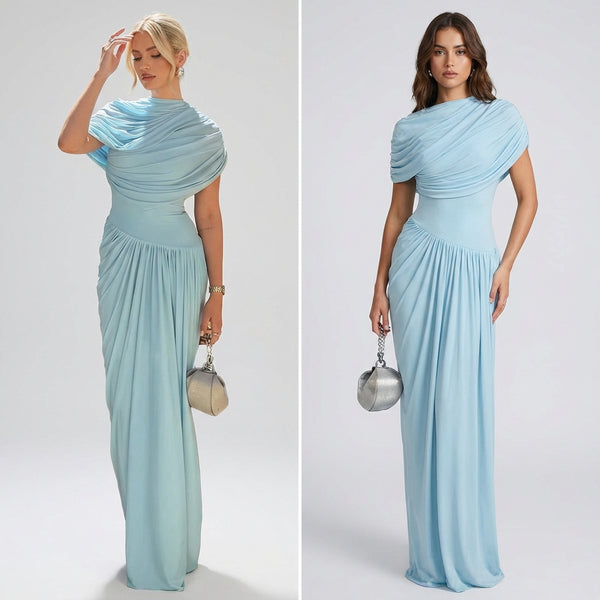 2025 AliExpress Amazon Fashion Waist Shawl Style Pleated Vertical Tailor Wrap Elegant Long Dress Woman
