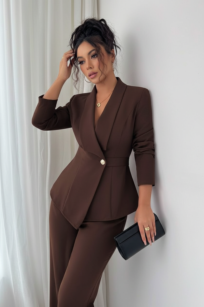 Fato castanho chocolate - blazer ajustado