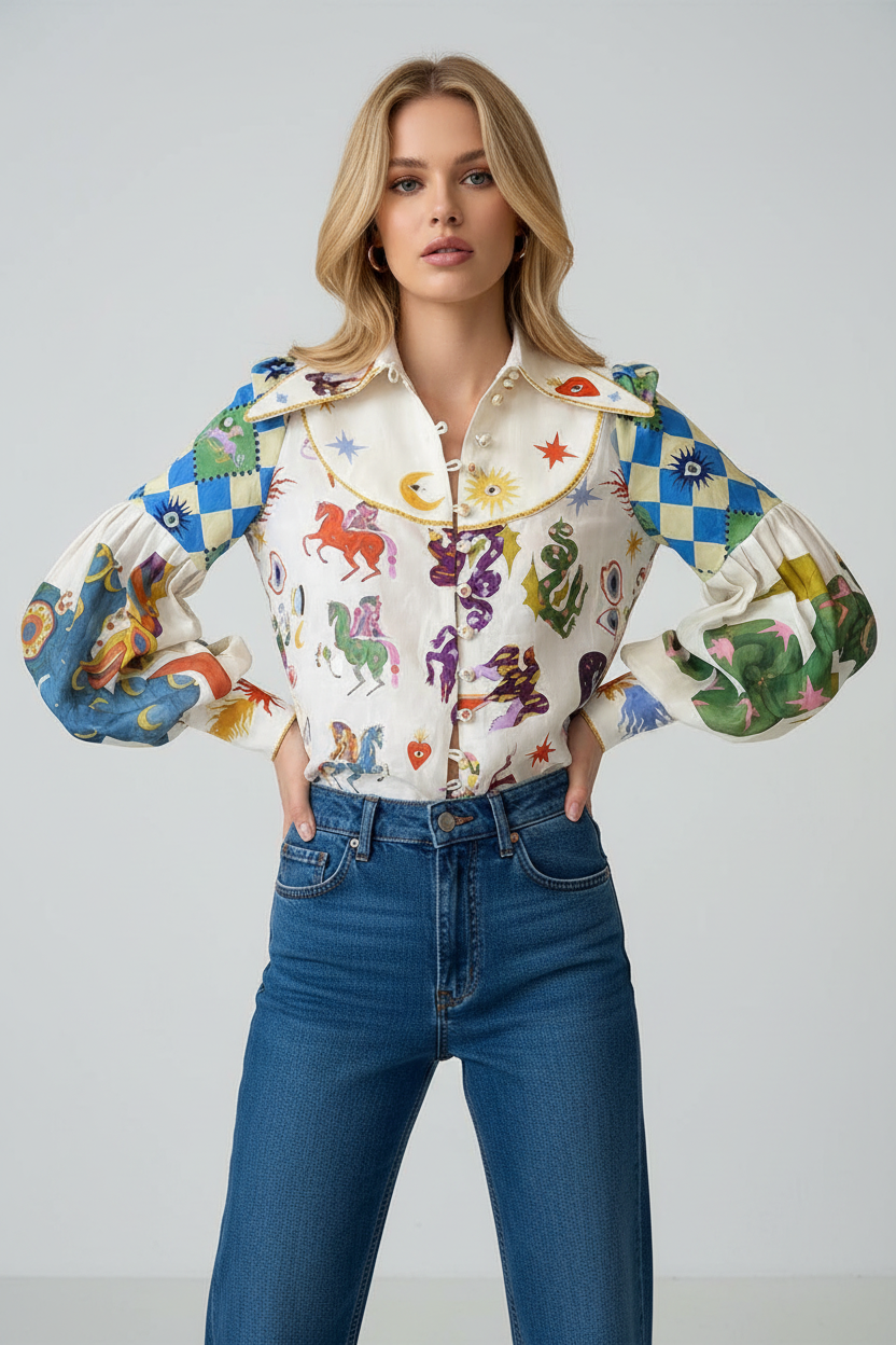 Modelo loira com mãos na cintura